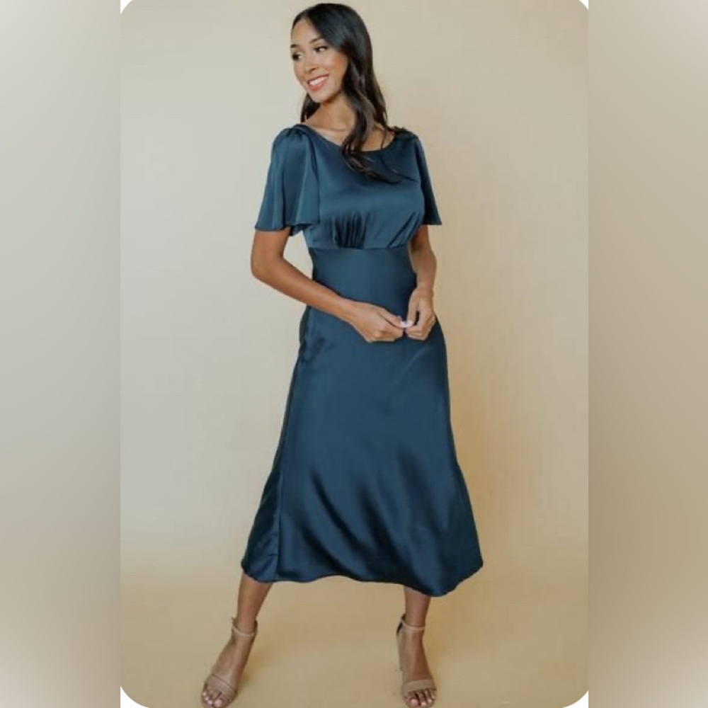 Baltic Born Dreya Satin Midi Dress - Navy, Size Small.